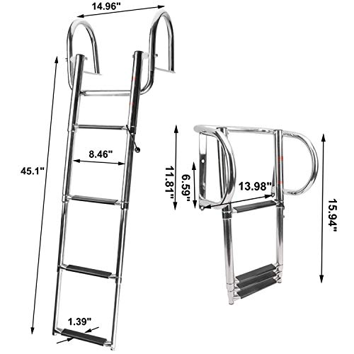 NovelBee 4 Step Inboard Boat Ladder,Stainless Steel Telescoping Step Ladder Folding Dock Ladder