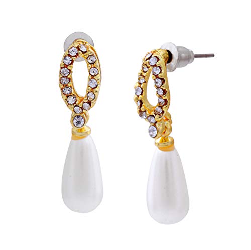 Image of Estele Women's Gehena - Gold Tone Petal Pearl Drop Earrings