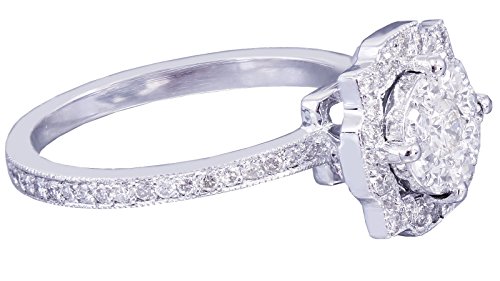 14k White Gold Round Cut Diamond Engagement Ring Art Deco