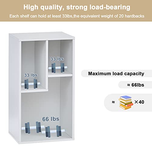 Vecelo Small Bookcase, 2 Tier Bookshelf With Height Difference Shelves For Hardbacks, 3 Cube Floor Standing Unit, Horizontal Available, White #TOP3