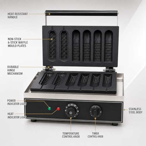 Image of Corn Hot Dog Waffle Machine, Commercial Electric Corn Dog Maker, Professional Hot Dog Baker for Cafe Bakery Restaurant