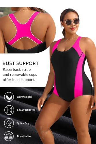 Image of Aqua Eve Plus Size Swimsuits Athletic One Piece Bathing Suit for Women Tummy Control Slimming Swimwear