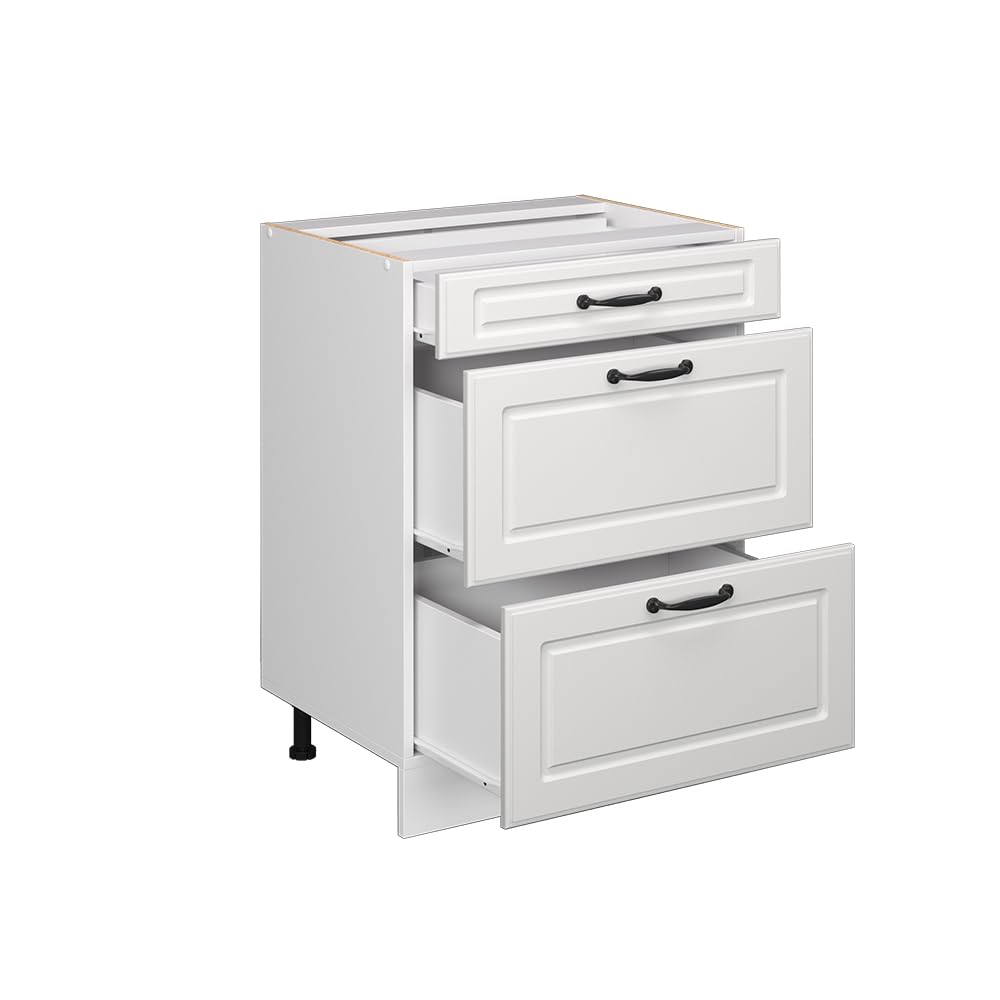 Vicco Küchenunterschrank R-Line, Weiß Landhaus, 60 cm mit Schubladen, ohne Arbeitsplatte, zur freien Kombination innerhalb modularer Küchensysteme