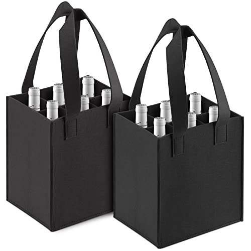 Sac à Bouteilles 2 Pièces Sac de Transport de Bouteilles 24x18x28 cm Sac à Vin en Feutre avec 6 Compartiments et Poignée pour Champagne Bière Boissons(Gris)