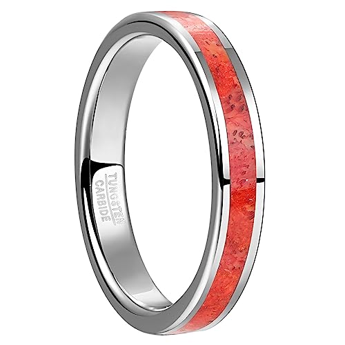 Vakki 4mm 8mm Tungsten Rings for Men Women Wedding Engagement Bands Turquoise/Red Coral Inlay Promise Ring Jewelry Gift for Boys Husband Groom Father Comfort Fit Size 7-12