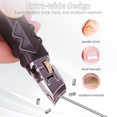 Toenail Clippers for Thick, Hard & Ingrown Nails, 4-Piece Set with Wide Jaw Heavy Duty Stainless Steel, Slanted Clippers, Curved Nipper, File & Long Anti-Slip Handle with Safety Lock for Seniors & Men — view 2