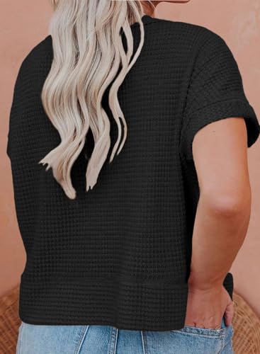 Image of Eytino Womens Plus Size Tops Casual V Neck Short Sleeve Waffle Knit Button Down Shirts(1X-5X)