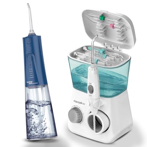 Compra Inteligente: Aquapik® 100 Irrigador dental Sobremesa + Aquapik® Plus en un Pack | Ahorra y Cuida Tu Salud Bucal en Casa y Viaje |Cubre diferentes necesidades bucales | Cuidado Premium