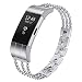 fastgo Compatible for Fitbit Charge 2 HR Band, Premium Stainless Steel Replacement Watch Strap Bracelet Compatible for Charge 2 Heart Rate Adjustable Women Girls (Silver)