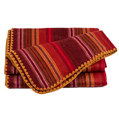 Image of QISU Alpaca Wool Blanket Throw | Large, Beautiful, Warm, Variegated | 85 x 65 inches | Ultra-Soft, Hypoallergenic and Breathable | Non-Itchy or Scratchy Fabric (Pink /Red Variegated)