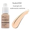 PHOERA 30ml Foundation Liquid Full Coverage 24HR Matte Oil Control Concealer (Nude & Buff Beige) with 6ml Makeup Face Primer & Kabuki Foundation Brush Flat Top
