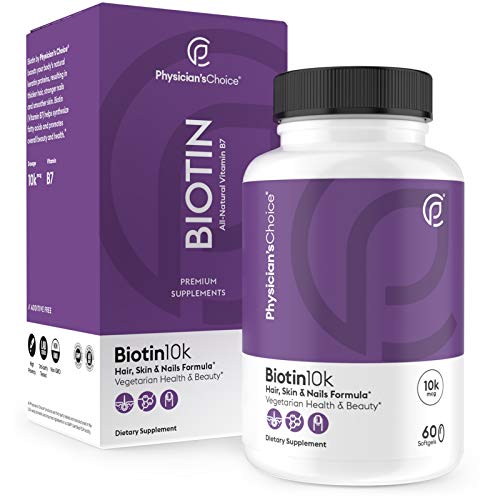 Biotin 10000mcg with Coconut Oil for Hair Growth, Natural Hair, Skin and Nails Vitamins - High Potency Biotin, Non-GMO, Gluten-Free, 60 Veggie Softgels
