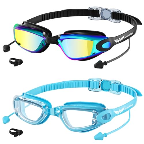 Image of Swim Goggles，2 Pack Swimming Goggles for Adult Men Women, No Leak Anti-Fog & UV, Wide Visio HD Mirror PC Lens
