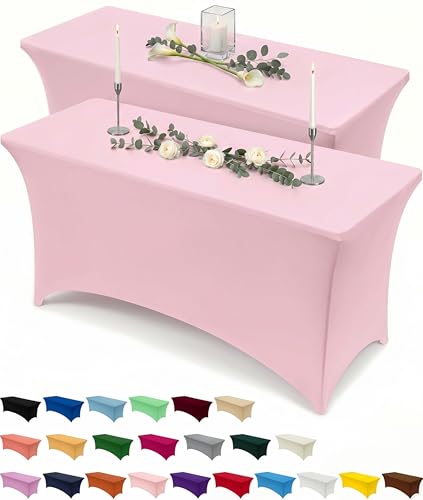 Image of Utopia Kitchen Spandex Tablecloth 2 Pack [4FT, Pink] Tight, Fitted, Washable and Wrinkle Resistant Stretch Table Cloth Rectangle Cover for Trade Show, Weddings & Parties [48Lx30Wx30H Inch]