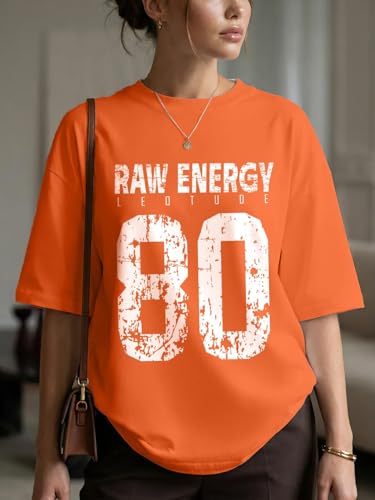Image of LEOTUDE Women Cottonblend Drop Shoulder Oversized Round Neck Half Sleeve