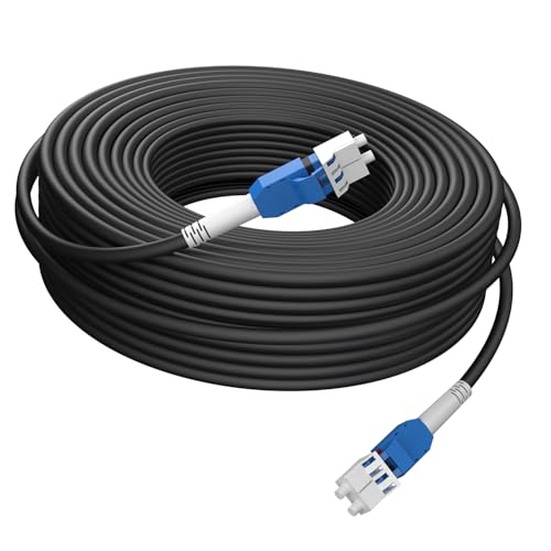 Image of 20M /66FT LC to LC Armored Outdoor Fiber Optic Cable, Single Mode Duplex 9 /125μm SMF Fiber Patch Cord, OS1 /OS2 Compatible, Black LSZH Jacket, Uniboot Jumper for FTTH, Data Center, Long-Distance Use