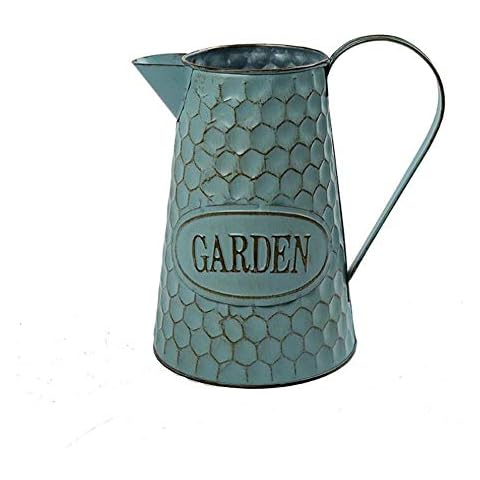 Watering Honey 9 inch Creative Shabby Chic Rustic Style Metal Pitcher Flower Vase Primitive Jug with Honeycomb Printing for Home Kitchen Cafe Decor-Large Cover