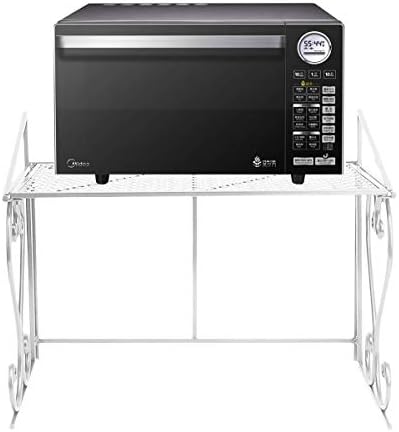 P&B Stable Microwave Shelf Stand Metal Microwave Oven Rack Single Layer Kitchen Storage Organiser Countertop Space Saver for Small Kitchen Bathroom (White)