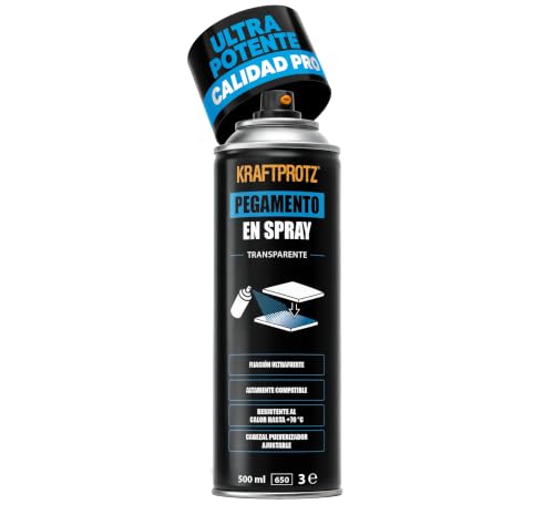 Pegamento En Spray Transparente 500 Ml Kraftprotz Agarre Ultrafuerte Para Espuma, Fieltro, Cuero, Madera Y Goma Resistente Al Calor Hasta 70 C Boquilla Regulable Uso Versátil Y Profesional