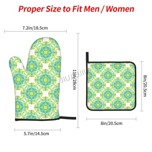 Oven Mitts and Pot Holders Set Geometry Patterns Non-Slip Heat Resistant Oven Mitts and Potholder for Cooking Baking Grilling BBQ - immagine 3