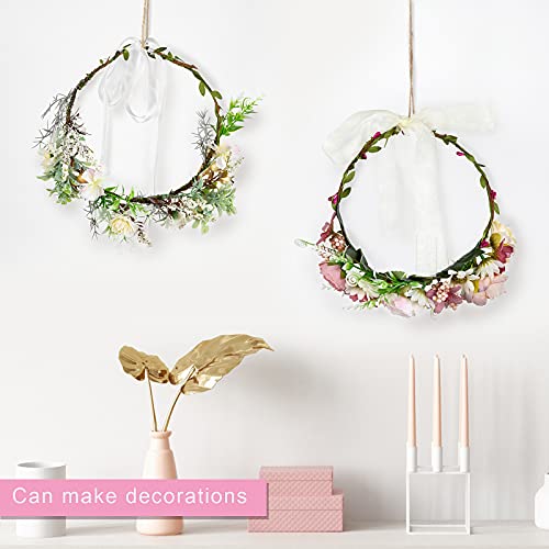 Foto von Blumenkranz Blume Krone Stirnband, Haar Garland Leaf Ribbon, Einkirsche 2 Pcs Rose Braut Haarschmuck, Haarbänder Floral Girlande, Blumenstirnband Verstellbarer Gürtel für Festival Hochzeit Strand