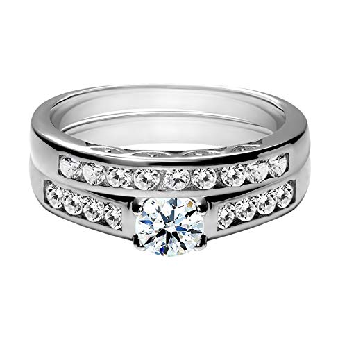 TwoBirch Vintage Bridal Set with 18k White Gold Plating Over Solid Sterling Silver with AAA+ Cubic Zirconia
