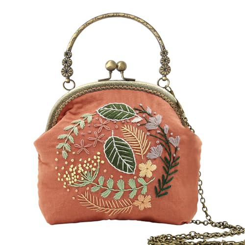 Eforcase Flower Embroidery Kit Tote Bag, Embroidery Coin Purse Kits Handbag Hand Embroidery Kit for Adults Beginner with Embroidery Patterns, Embroidery Hoop,DIY Sewing Kit