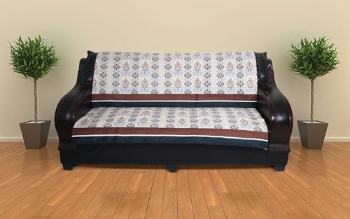 Image of 7 Seater Sofa Cover | Universal Non-Slip Fully Covered Protector for 3+2+2 Sofa Set | Durable Slipcover for Living Room Classic Heritage (Beige-Brown Charm)