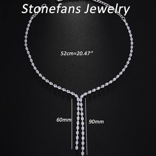 STONEFANS Long Tennis Necklaces for Women - Dainty Silver Lariat Necklace Rhinestone Y Shaped Drop Necklace Cute Choker Necklaces for Women Trendy Silver Prom Jewelry Gifts3