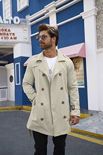 Aoysky Mens Trench Coat Slim Fit Notched Lapel Double Breasted Windbreaker Fall Lightweight Long Jacket With Belt… #TOP2