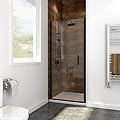 SUNNY SHOWER Adjustable 27.5-29 in. W x 72 in. H Frameless Pivot Shower Door, Matte Black Hardware Finish, Certified Clear Tempered Glass Shower Enclosure