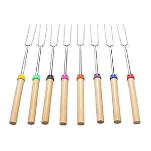 Yagosodee Uitschuifbare roosteren vorken kit marshmallows broodrooster spiesjes BBQ vlees vork roestvrij staal roosteren stokken met tas, 8 stks Fire Pit BBQ accessoires