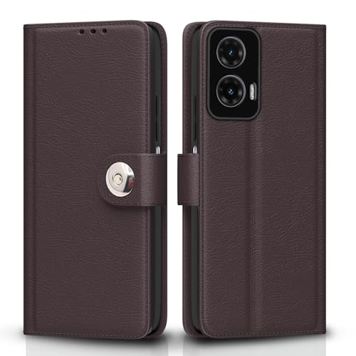 Image of Pikkme Flip Cover Leather Finish | Inside TPU with Card Pockets | Wallet Stand and Shock Proof | Complete Protection Button Flip Case for Moto G35 5G(Coffee)