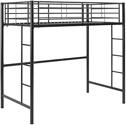 Walker Edison Timothee Urban Industrial Metal Twin over Loft Bunk Bed, Twin Size, Black