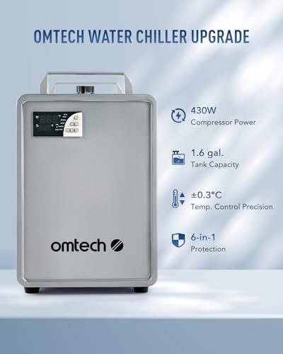OMTech 6L CW-5200 Water Chiller for Laser Engraver & Cutter, Industrial Water Chiller for CO2 Laser Engraving & Cutting Machine, 0.58hp 3.2 gpm Laser Chiller Water Cooling Machine for Laser Cutter