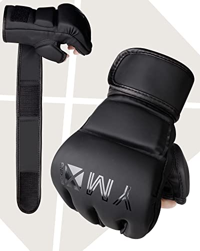 Foto von YMX BOXING MMA Handschuhe, Halbhandschuhe für UFC, Mixed Martial Arts Training, Offene Handfläche, Groß, Mattschwarz