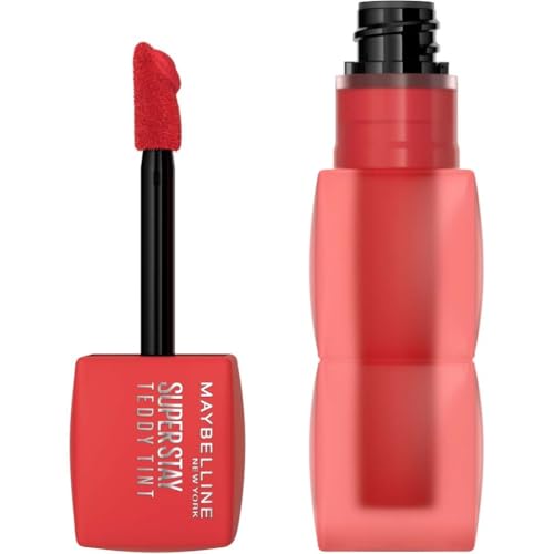 Maybelline New York, Super Stay Teddy Tint, Textura Suave e Intensidad de Color Modulable, 4 Formas de Aplique, Ligero en los Labios, Hasta 12h de duración, No Transfiere, Tono: Coquettish 30