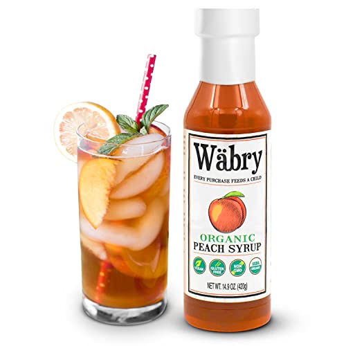 Image of Wabry Organic Peach Syrup - 14.9oz (420g), Natural Fruit Syrups for Drinks, Pancakes, Tea, Shaved Ice and Ice cream, Vegan, Non-GMO, Dye-Free Snow Cone Syrup - BPA-Free Plastic Bottle