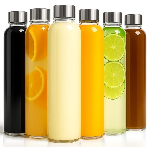 Epica Clear Glass Bottles with Lids, 18oz Resuable Glass Water