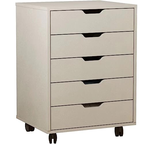 5 Drawer Mobile File Cabinet/Office Organizer File Cabinet/Home Office File Cabinets/Wooden File Cabinets For Home (Antique White) #TOP23
