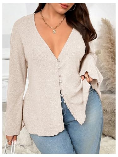 SOLY HUX Women's Button Down Deep V Neck Cardigan Sweater Long Sleeve Shirts Casual Fall Outerwear2