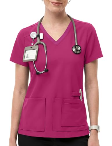 Tisfeer Pink Scrubs for Pediatrics Nurses with 3 Pockets 2026 Spring V-Neck Short Sleeve Women's Medical Uniforms & Scrub Tops, S