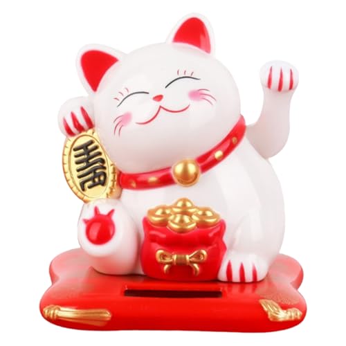 LUDHEP Maneki Neko Fortune Cat, Maneki Neko Solar Alimenté Chat Chanceux Chat Sweet Solar Chanceux, Bras Mobile, Chance, Bonheur, Fortune, pour la décoration de Bureau Accessoires pour la Maison