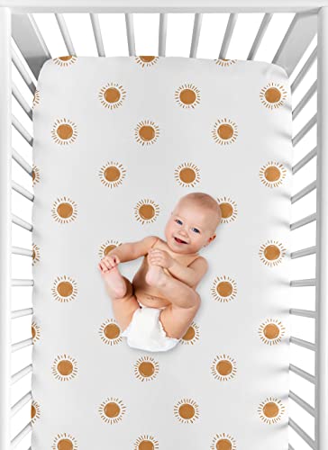 Image of Sweet Jojo Designs Fitted Baby Crib Sheets (White and Orange Boho Sun) for Girls, Infant Nursery, Toddler Room - Standard Size (Bohemian, Celestial, Sky, Desert, Sunshine, Outdoors, Nature)