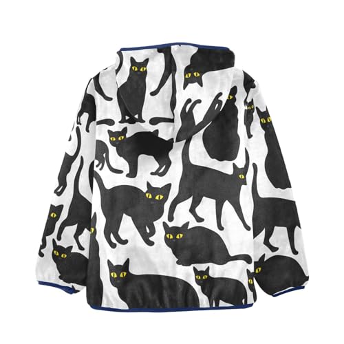 Black Cat with Yellow Eyes Girls Fleece Jacket Girls Fall Jacket Girls Zip Up Hoodie Girls Sherpa Jacket 2-10T2