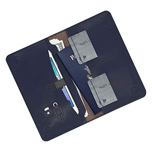 Capa para passaporte e smartphone até 6 polegadas, divisórias para dinheiro, cartões, cartão SIM e e