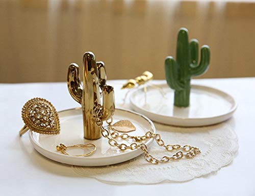 Cactus Ring Holder Dish for Jewelry, Ceramic Succulent Ring HoldersTrinket Tray/DishGreat for Wedding Ring, Earrings, Diamond Ring & Engagement Ring Holder | Office Desk & Home Decor/Accessories
