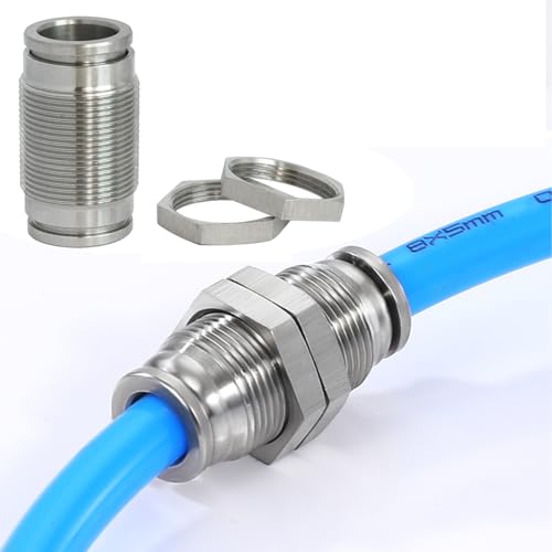 Image of 2Pcs Bulkhead Union 1 /2 inch x 1 /2 inch Tube OD Push to Connect Tube Fitting