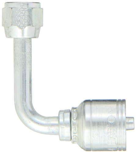 Image of Aeroquip 1AA5FJC4 Carbon Steel Global TTC (Thru the Cover) Crimp Hose Fitting Female JIC Swivel, 90 Degree Long Drop Elbow, 1 /4 inch Hose ID, 1 /2 inch - 20 Thread