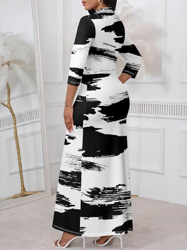 Image of PinkPatty Women's Casual 3 /4 Sleeve Polo V Neck Bodycon Maxi Dress